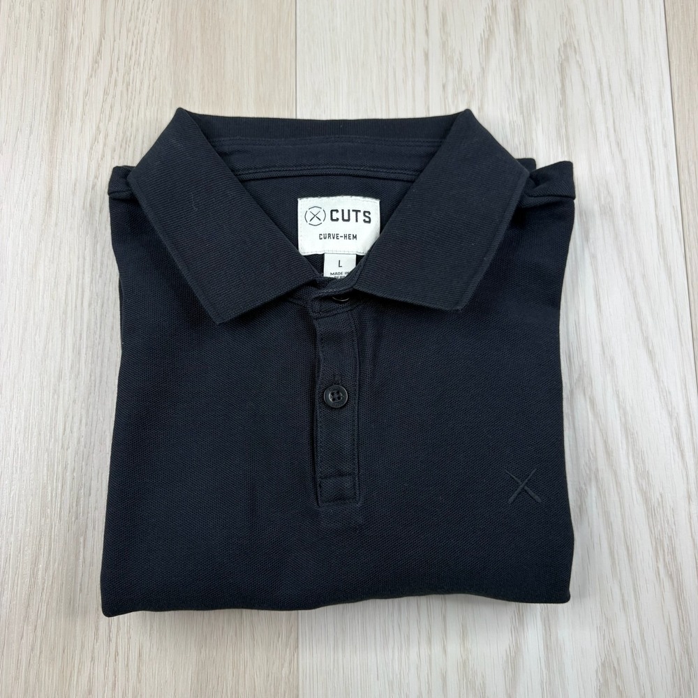 Cuts Men Black Casual Short Sleeve Performance Curve Hem Polo Shirt Size Large